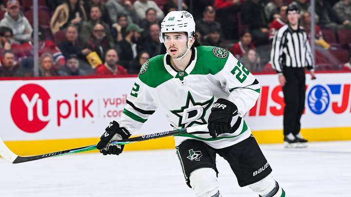 Nov 13, 2025; Montreal, Quebec, CAN; Dallas Stars center Mavrik Bourque (22) skates against the Montreal Canadiens during the third period at Bell Centre. Mandatory Credit: David Kirouac-Imagn Images Nov 13, 2025; Montreal, Quebec, CAN; Dallas Stars center Mavrik Bourque (22) skates against the Montreal Canadiens during the third period at Bell Centre. Mandatory Credit: David Kirouac-Imagn Images