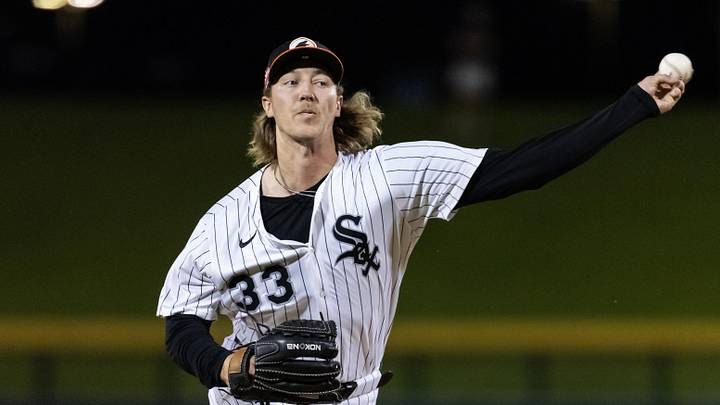 Nov 9, 2025; Mesa, AZ, USA; Chicago White Sox pitcher Hagen Smith during the Arizona Fall League Fall Stars Game at Sloan Park. Mandatory Credit: Mark J. Rebilas-Imagn Images