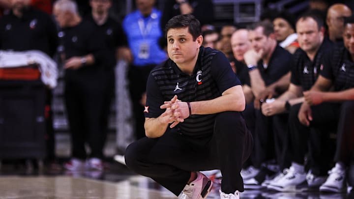 Mar 5, 2025; Cincinnati, Ohio, USA; Cincinnati Bearcats head coach Wes Miller during the second half against the Kansas State Wildcats at Fifth Third Arena. Mandatory Credit: Katie Stratman-Imagn Images