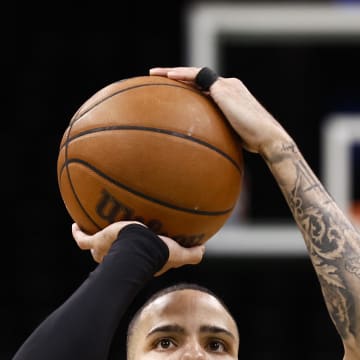 May 1, 2024; Boston, Massachusetts, USA; Miami Heat forward Caleb Martin (16) warms up prior to their game against the Boston Celtics in game five of the first round of the 2024 NBA playoffs at TD Garden. Mandatory Credit: Winslow Townson-USA TODAY Sports