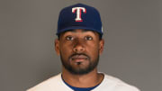 Feb 21, 2023; Surprise, AZ, USA; Texas Rangers pitcher Kumar Rocker (80) poses for a photo during photo day at Surprise Stadium. Mandatory Credit: Allan Henry-USA TODAY Sports