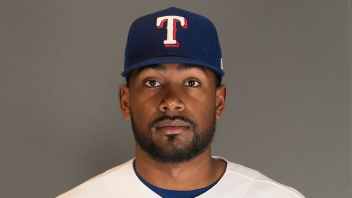 Feb 21, 2023; Surprise, AZ, USA; Texas Rangers pitcher Kumar Rocker (80) poses for a photo during photo day at Surprise Stadium. Mandatory Credit: Allan Henry-USA TODAY Sports