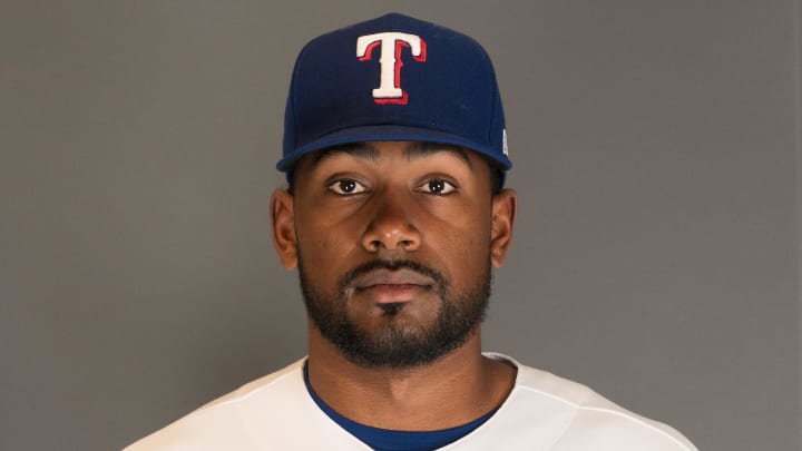 Feb 21, 2023; Surprise, AZ, USA; Texas Rangers pitcher Kumar Rocker (80) poses for a photo during photo day at Surprise Stadium. Mandatory Credit: Allan Henry-USA TODAY Sports