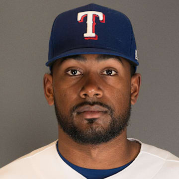 Feb 21, 2023; Surprise, AZ, USA; Texas Rangers pitcher Kumar Rocker (80) poses for a photo during photo day at Surprise Stadium. Mandatory Credit: Allan Henry-Imagn Images