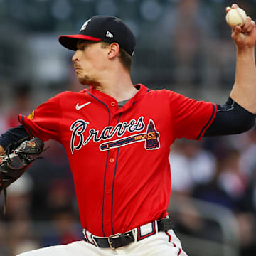 Sep 6, 2024; Atlanta, Georgia, USA; Atlanta Braves starting pitcher Max Fried (54) throws against the Toronto Blue Jays in the first inning at Truist Park.