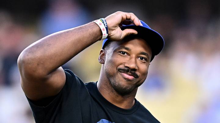 Los Angeles Rams defensive end Myles Garrett looks on 