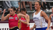 Catholic Memorial's Analena Peterson (5) wins the Division 2 girls 100-meter dash during the WIAA State Track and Field meet on Saturday, June 7, 2025 at Veterans Memorial Field in La Crosse, Wis.