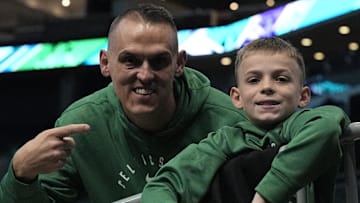 Boston Celtics fans during pregame warm-ups against the Charlotte Hornets at the Spectrum Center.