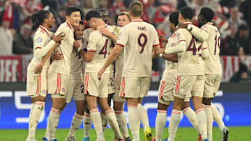 Bayern Munich celebrating a goal against Dinamo Zagreb in the first Champions League game of the season.