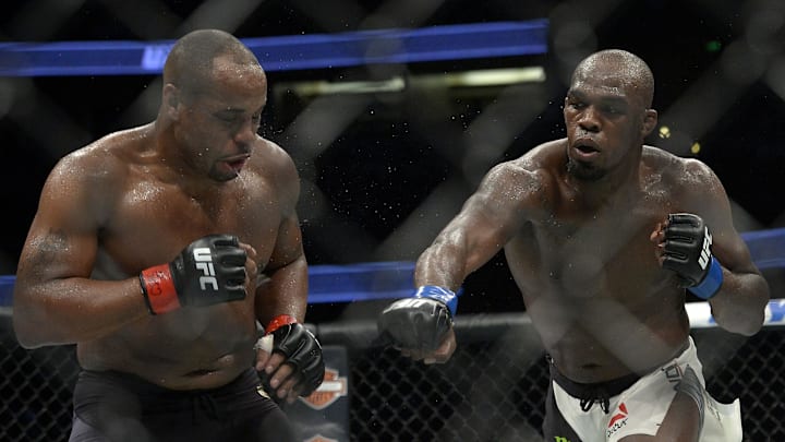 Jon Jones lands a hit against Daniel Cormier during UFC 214 at Honda Center. Jon Jones lands a hit against Daniel Cormier during UFC 214 at Honda Center.