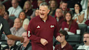 Mississippi State Bulldogs head coach Chris Jans reacts against the LSU Tigers during the second half at Humphrey Coliseum.