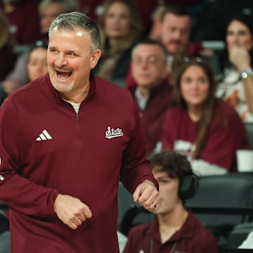 Mississippi State Bulldogs head coach Chris Jans reacts against the LSU Tigers during the second half at Humphrey Coliseum.