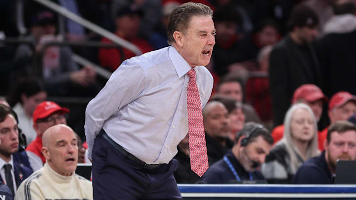 Feb 9, 2026; New York, New York, USA;  St. John's basketball head coach Rick Pitino reacts in the first half against the Xavier Musketeers at Madison Square Garden.