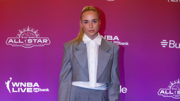 Jul 18, 2024; Phoenix, AZ, USA; College basketball player Hailey Van Lith walks the red carpet during the WNBA All Star weekend at the Phoenix Convention Center. 