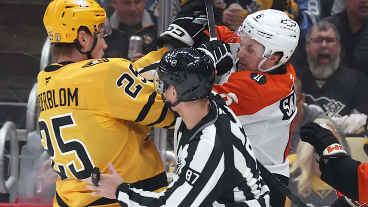Elmer Soderblom (PIT) and Travis Sanheim (PHI) | Philadelphia Flyers vs Pittsburgh Penguins, 2026 NHL Playoffs