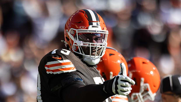 Sep 8, 2024; Cleveland, Ohio, USA; Cleveland Browns offensive tackle Dawand Jones (79).