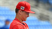 Feb 25, 2025; Dunedin, Florida, USA; St. Louis Cardinals designated hitter JJ Wetherholt (87) prepares for batting practice  before a spring training game against the Toronto Blue Jays at TD Ballpark. Mandatory Credit: Jonathan Dyer-Imagn Images