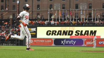May 29, 2024; Baltimore, Maryland, USA; Baltimore Orioles shortstop Gunnar Henderson (2) runs home after hitting a second inning gran slam against the Boston Red Sox  at Oriole Park at Camden Yards. Mandatory Credit: Tommy Gilligan-USA TODAY Sports