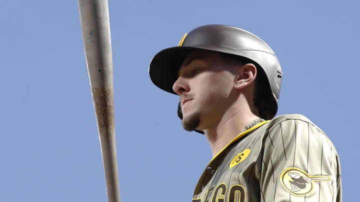 San Diego Padres center ielder Jackson Merrill (3) in the on deck circle against the Pittsburgh Pirates during the sixth inning at PNC Park on Aug 7.