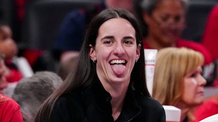 Indiana Fever guard Caitlin Clark (22) reacts from the bench during Game 4 of the WNBA semifinals against the Las Vegas Aces on Sunday, Sept. 28, 2025, at Gainbridge Fieldhouse in Indianapolis.