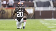 Cleveland Browns running back Pierre Strong Jr. during warm-ups before the game against the Jacksonville Jaguars