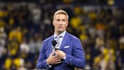 Dec 4, 2021; Indianapolis, IN, USA; Fox Sports analyst Joel Klatt during the Michigan Wolverines game against the Iowa Hawkeyes in the Big Ten Conference championship game at Lucas Oil Stadium. Mandatory Credit: Mark J. Rebilas-Imagn Images