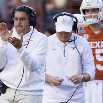 Dec 21, 2024; Austin, Texas, USA; Texas Longhorns special teams coordinator Jeff Banks against the Clemson Tigers during the CFP National playoff first round at Darrell K Royal-Texas Memorial Stadium. Mandatory Credit: Mark J. Rebilas-Imagn Images