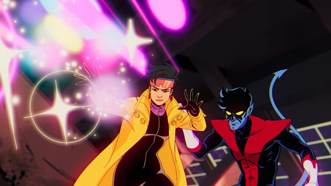 (L-R): Jubilee (voiced by Holly Chou) and Nightcrawler (voiced by Adrian Hough) in Marvel Animation's X-MEN '97. Photo courtesy of Marvel Animation. © 2024 MARVEL.