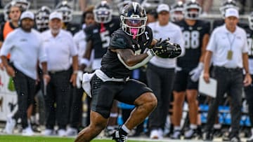 August 29, 2024: UCF Knights running back RJ Harvey (7) during first half NCAA, College League, USA football game between the New Hampshire Wildcats and the UCF Knights at FBC Mortgage Stadium in Orlando, FL. 