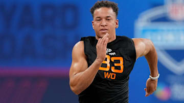 San Jose State wideout Nick Nash (WO33) during the 2025 NFL Combine at Lucas Oil Stadium.