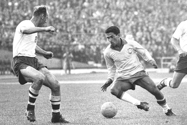 Garrincha in action for Brazil.