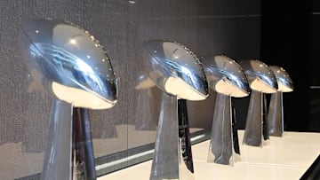 A view of the club's five Lombardi trophies on display at Dallas Cowboys Headquarters at The Star.