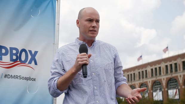 Iowa state congressmen J.D. Scholten campaigns