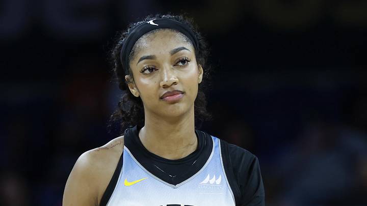 Sep 3, 2025; Chicago, Illinois, USA; Chicago Sky forward Angel Reese (5) walks on the court during the second half of a WNBA game against the Connecticut Sun at Wintrust Arena. Mandatory Credit: Kamil Krzaczynski-Imagn Images