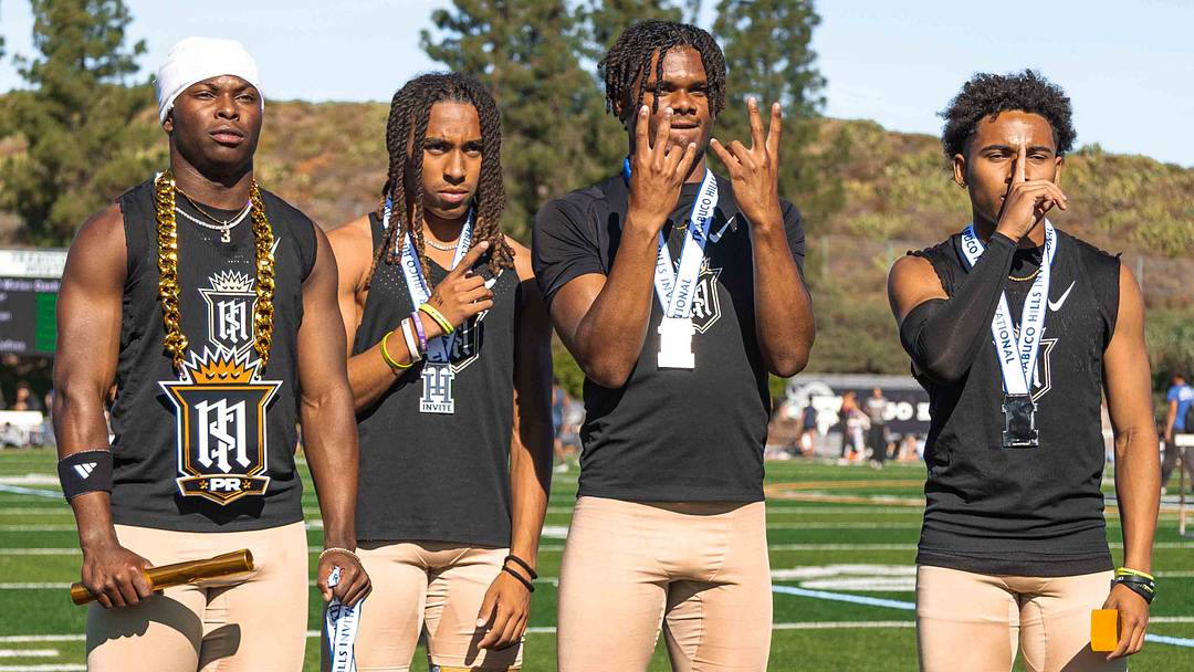 Servite’s historic 4x100 relay squad — Benjamin Harris, Jace Wells, Kamil Pelovello and Jorden Wells Servite’s historic 4x100 relay squad — Benjamin Harris, Jace Wells, Kamil Pelovello and Jorden Wells