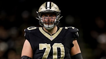 Saints' tackle Trevor Penning looks on during a game against the Los Angeles Rams on Dec. 1, 2024.