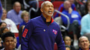 Mar 16, 2023; Des Moines, IA, USA; (Editors Notes: Caption Correction) Kansas Jayhawks assistant coach Norm Roberts reacts after a play against the Howard Bison during the first half at Wells Fargo Arena. 