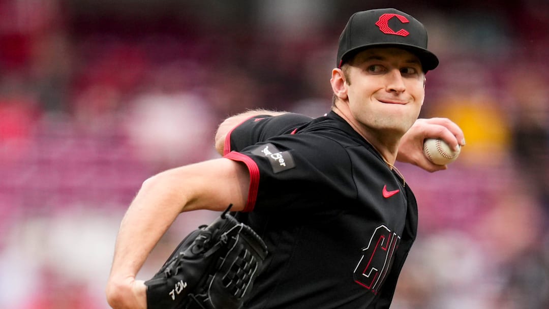 Cincinnati Reds pitcher Nick Lodolo (40) throws a pitch in the second inning of the MLB Interleague game between the Cincinnati Reds and the Houston Astros at Great American Ball Park in downtown Cincinnati on Friday, May 8, 2026.