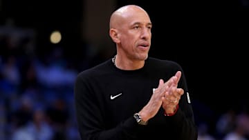 Nov 20, 2025; Memphis, Tennessee, USA; Sacramento Kings head coach Doug Christie reacts during the third quarter against the Memphis Grizzlies at FedExForum.