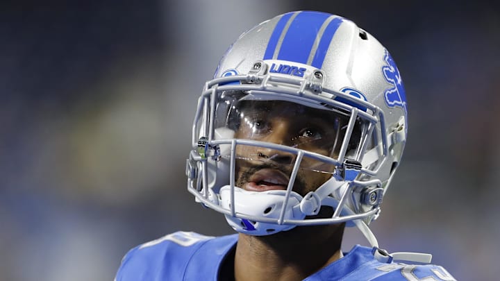 Dec 29, 2019; Detroit, Michigan, USA; Detroit Lions cornerback Darius Slay (23) looks up before the game against the Green Bay Packers at Ford Field. Mandatory Credit: Raj Mehta-Imagn Images