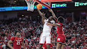 Nebraska guard Juwan Gary tries to score at the basket. 