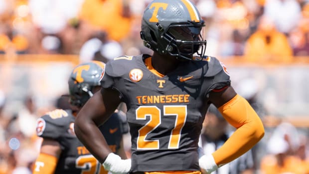 Tennessee defensive lineman James Pearce Jr. stands during a game against Tennessee-Chattanooga.