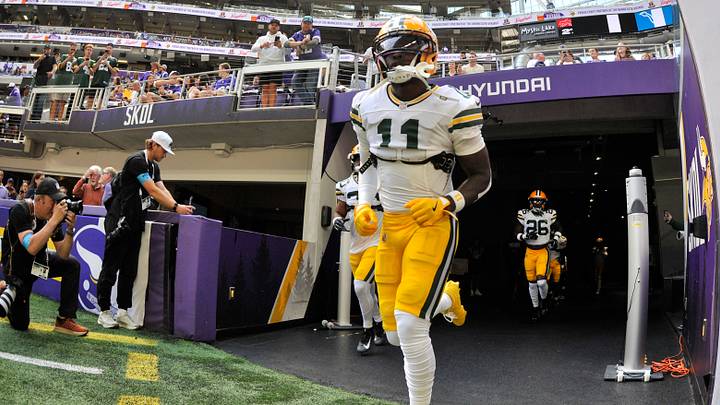 Sep 13, 2026; Minneapolis, Minnesota, USA;  Green Bay Packers wide receiver Jayden Reed (11)runs on the field before the game against the Minnesota Vikings at U.S. Bank Stadium.  Mandatory Credit: Jeffrey Becker-Imagn Images