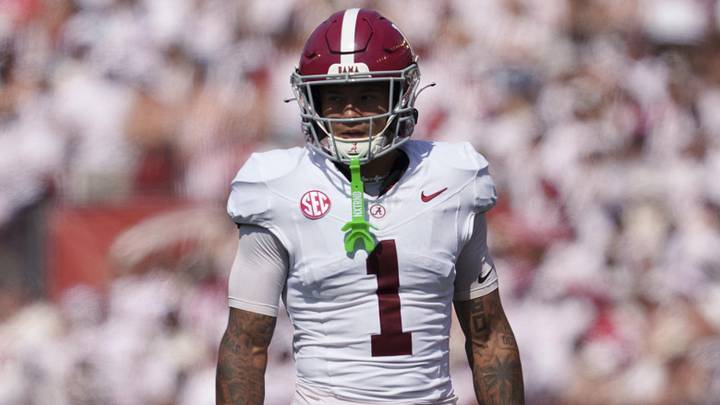 Sep 14, 2024; Madison, Wisconsin, USA;  Alabama Crimson Tide defensive back Domani Jackson (1) during the game against the Wisconsin Badgers at Camp Randall Stadium. Mandatory Credit: Jeff Hanisch-Imagn Images