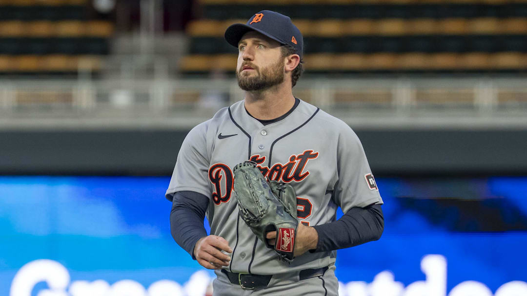 Detroit Tigers starting pitcher Casey Mize (12) walks off the mound. 