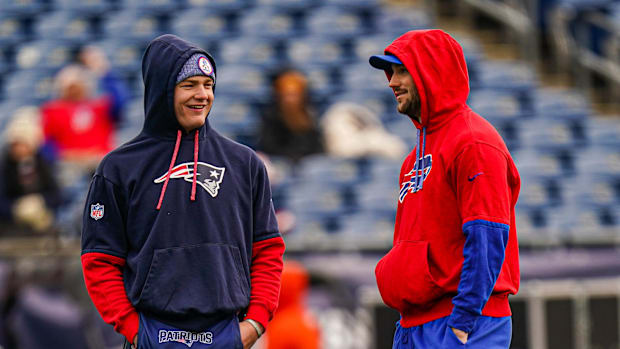 Buffalo Bills quarterback Josh Allen and New England Patriots quarterback Drake Maye