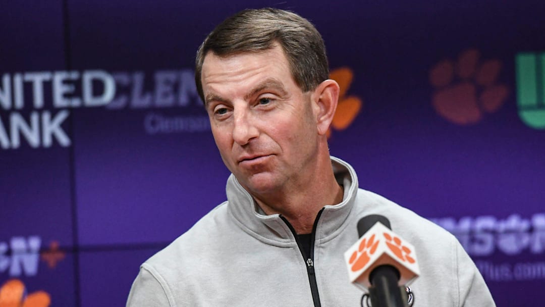 Clemson Head Coach Dabo Swinney introduces newly hired football defensive coordinator Tom Allen, formerly at Penn State University, in the Smart Family Media Center at Clemson University in Clemson, S.C. Wednesday, January 15, 2024 Clemson Head Coach Dabo Swinney introduces newly hired football defensive coordinator Tom Allen, formerly at Penn State University, in the Smart Family Media Center at Clemson University in Clemson, S.C. Wednesday, January 15, 2024