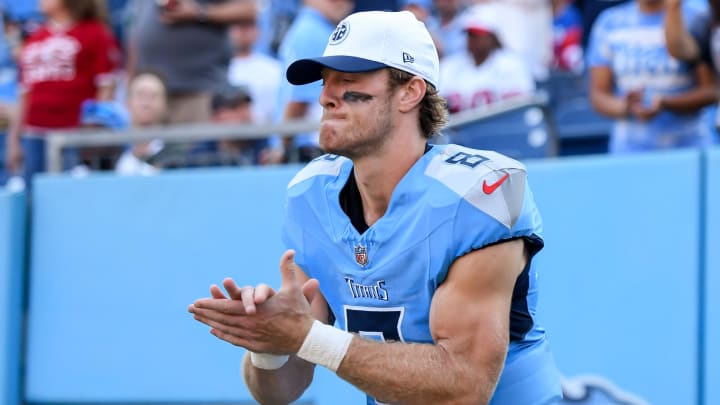 Tennessee Titans QB Will Levis takes the field against the San Francisco 49ers. Tennessee Titans QB Will Levis takes the field against the San Francisco 49ers.