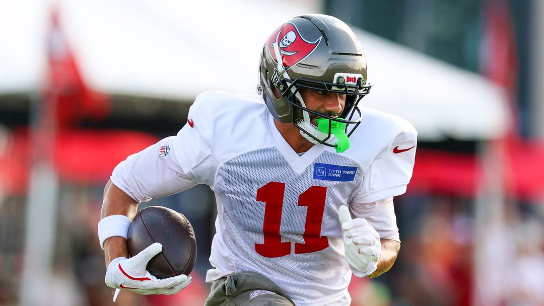 Tampa Bay Buccaneers wide receiver Jalen McMillan (11) participates in training camp at AdventHealth Training Center.
