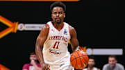 Assembly Ball guard Yogi Ferrell dribbles the ball up the court Tuesday, July 23, 2024, during the final matchup of The Basketball Tournament at Hinkle Fieldhouse in Indianapolis.